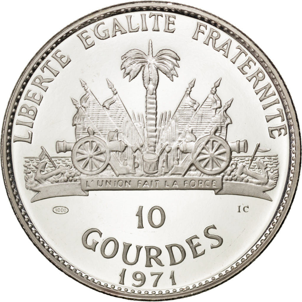 HAITI, 10 Gourdes, 1971, KM #87, MS(63), Silver, 40, 46.68