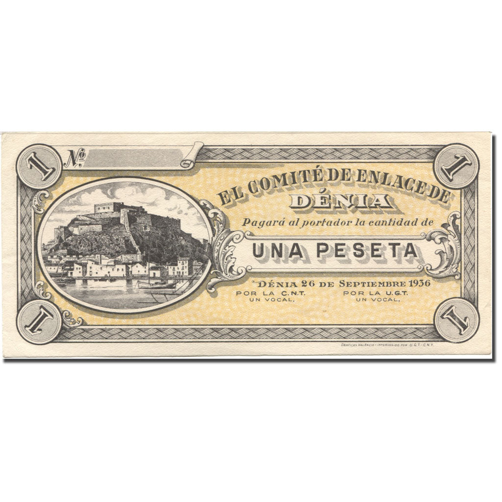 Billete, España, Dénia, 1 Peseta, château, 1936, 1936-09-26, SC
