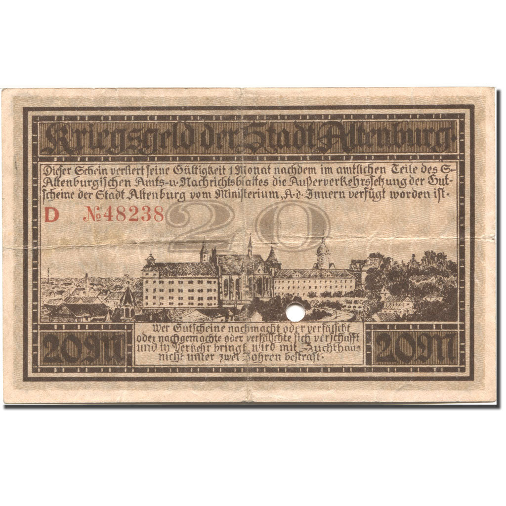 Banconote, Germania, Altenburg, 20 Mark, Monument, 1918, 1918-11-15, BB