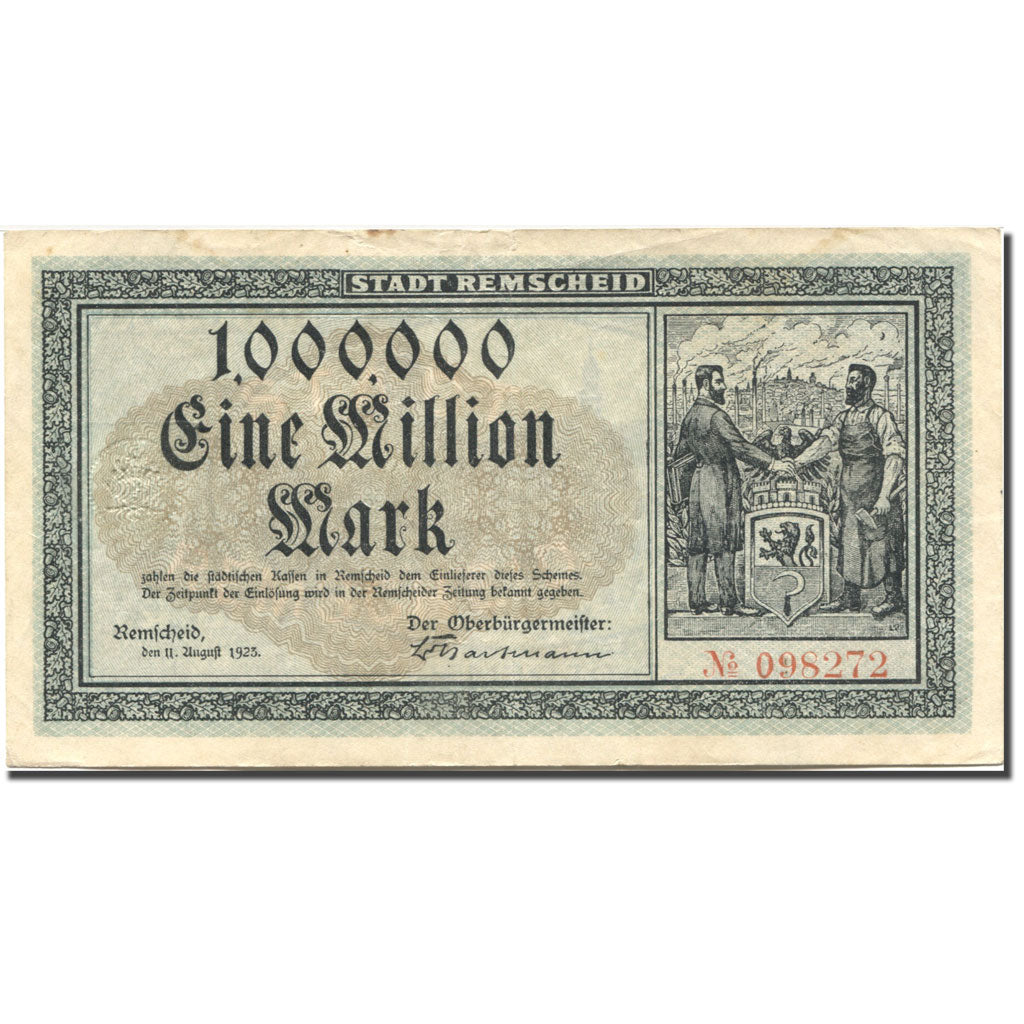 Billet, Allemagne, Remscheid, 1 Million Mark, Usine, 1923, 1923-08-11, TTB+