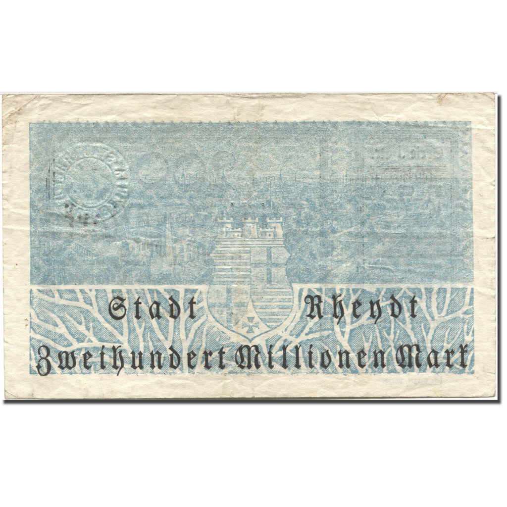 Banknote, Germany, Rhendt, 200 Millionen Mark, Blason 1923, 1923-08-28 EF(40-45)