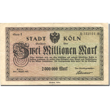 Banconote, Germania, Köln, 2 Millionen Mark, valeur faciale 1923-08-01 BB+