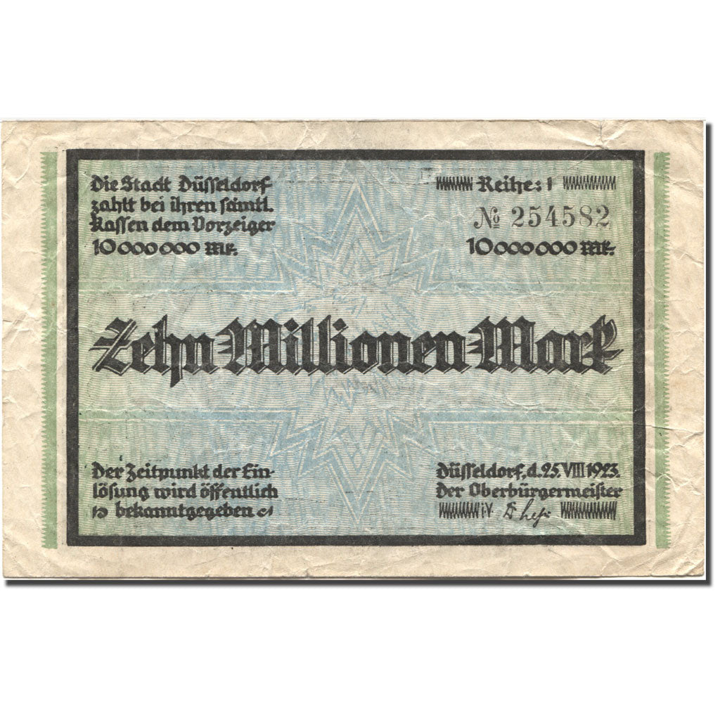 Banknote, Germany, Düsseldorf, 10 Millionen Mark, Monument 1923-08-25 EF(40-45)