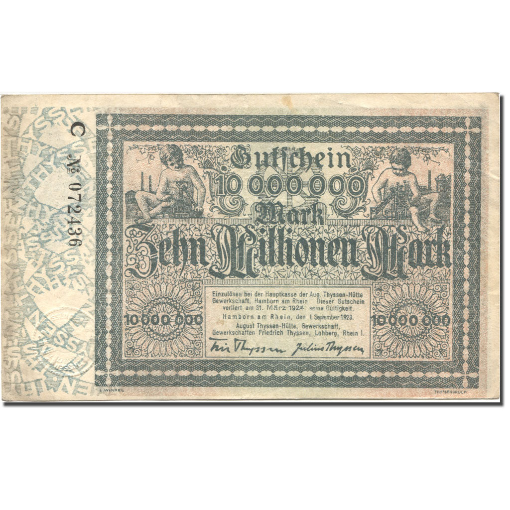 Banconote, Germania, Hamborn, 10 Millionen Mark, Usine, 1923, 1923-09-01, SPL-