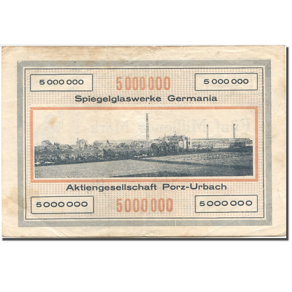 Banknote, Germany, Porz-Urbach, 5 Millionen Mark, Usine 1923-08-09 UNC(63)