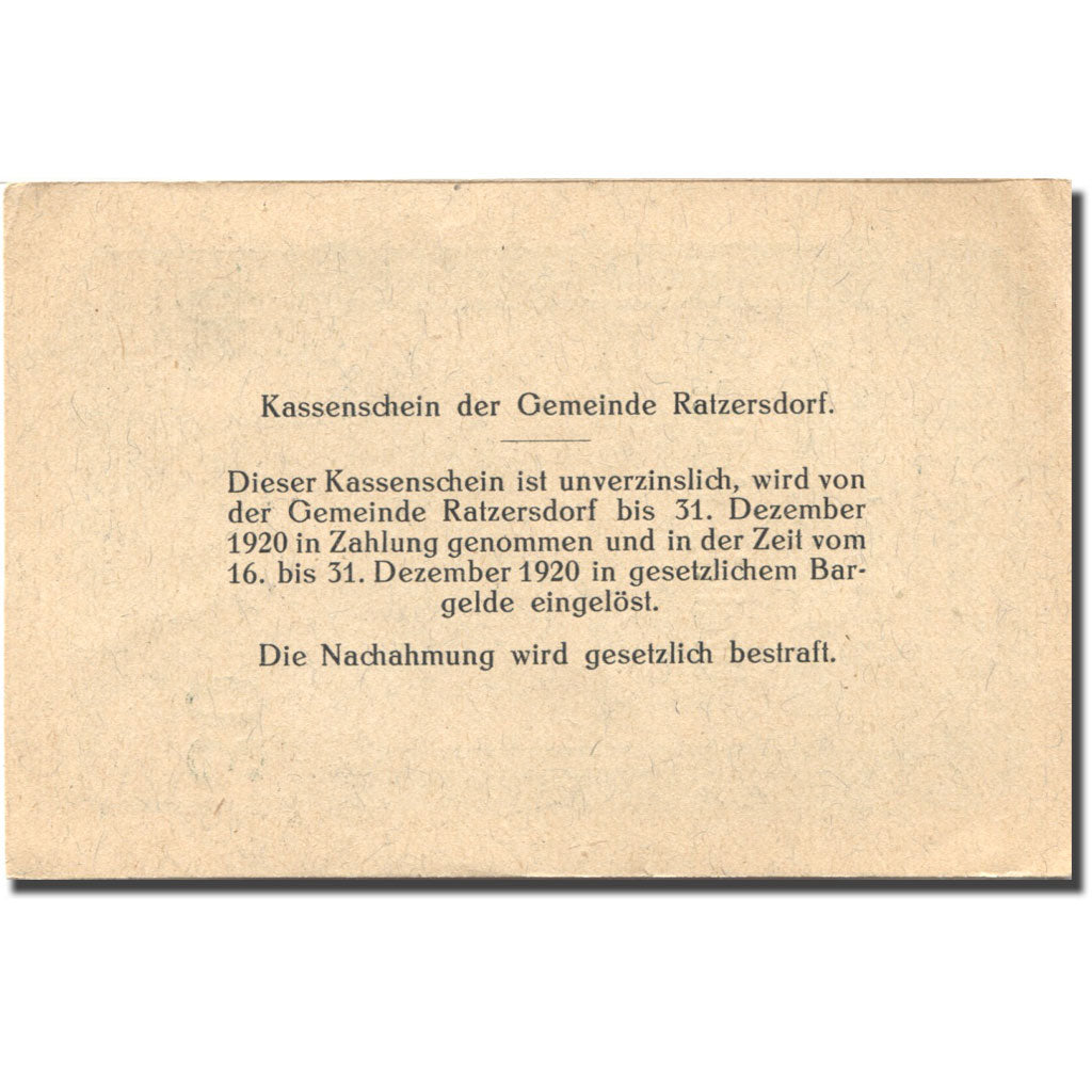 Banconote, Austria, Ratzersdorf, 30 Heller, mairie, 1920 SPL- Mehl:FS 822
