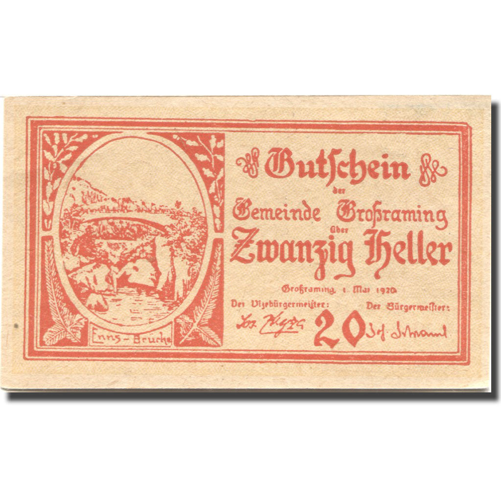 Banknote, Austria, Grossraming, 20 Heller, pont, 1920 UNC(63) Mehl:FS 296