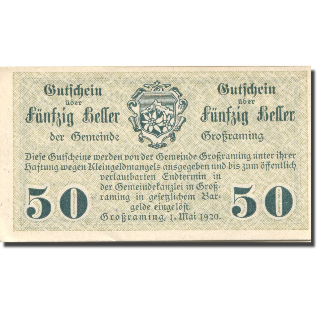 Banknote, Austria, Grossraming, 50 Heller, Forêt, 1920 UNC(63) Mehl:FS 296