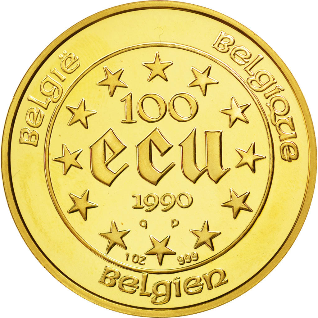 BELGIUM, 100 ECU, 1990, KM #175, MS(65-70), Gold, 37, 31.33