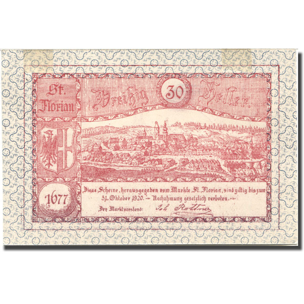 Banknote, Austria, St Florian 30Heller, château, 1920 red AU(55-58) Mehl:FS879Ib
