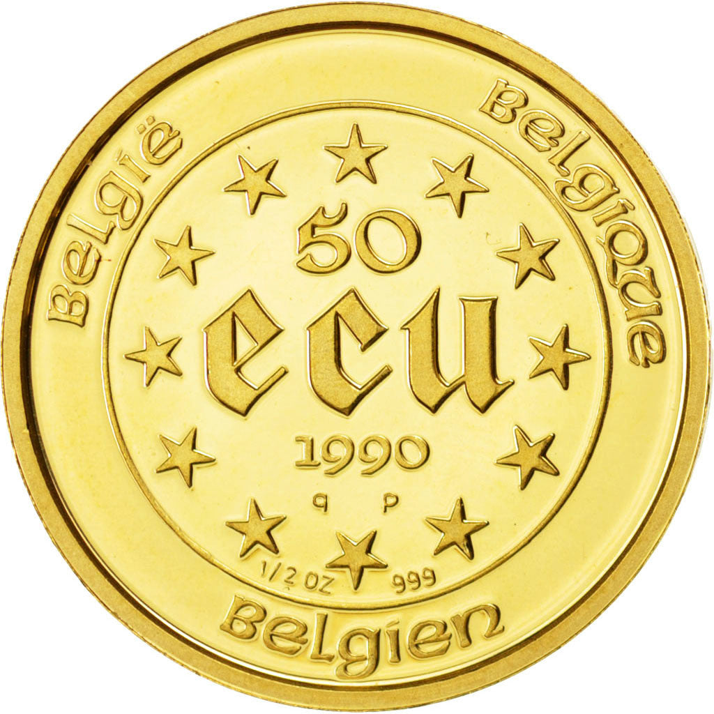 BELGIUM, 50 ECU, 1990, KM #174, MS(65-70), Gold, 29, 15.49