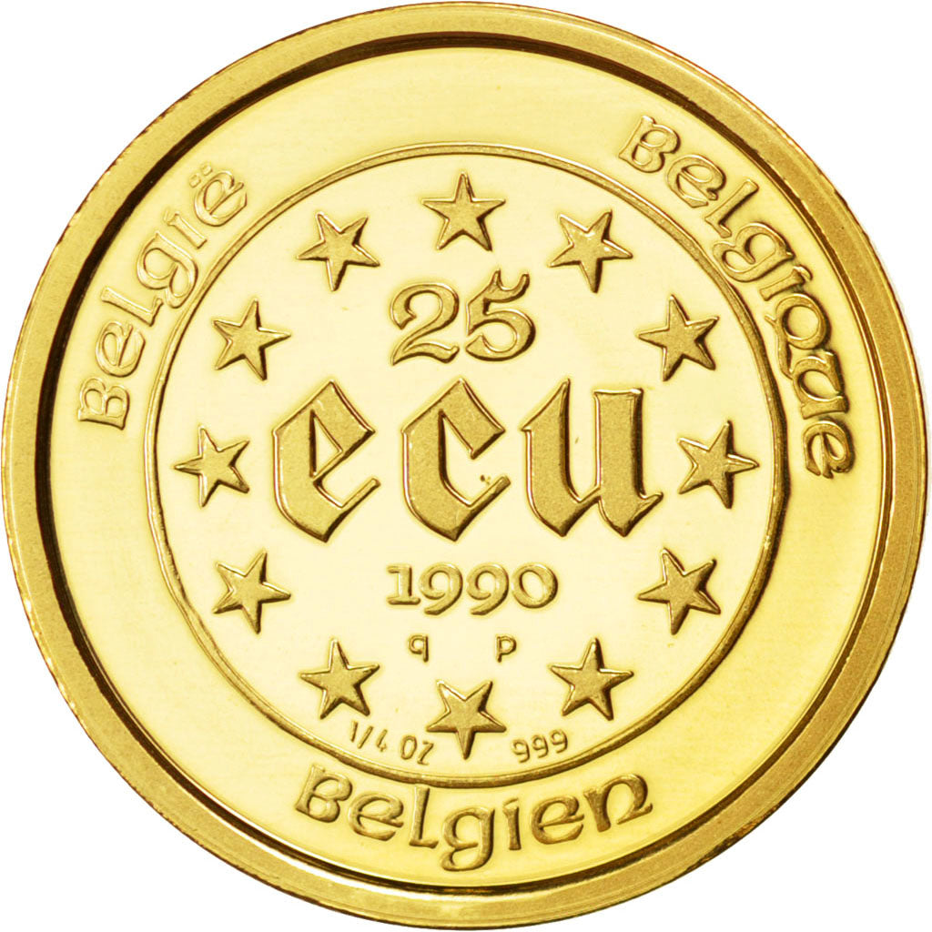 BELGIUM, 25 ECU, 1990, KM #173, MS(65-70), Gold, 21, 7.80