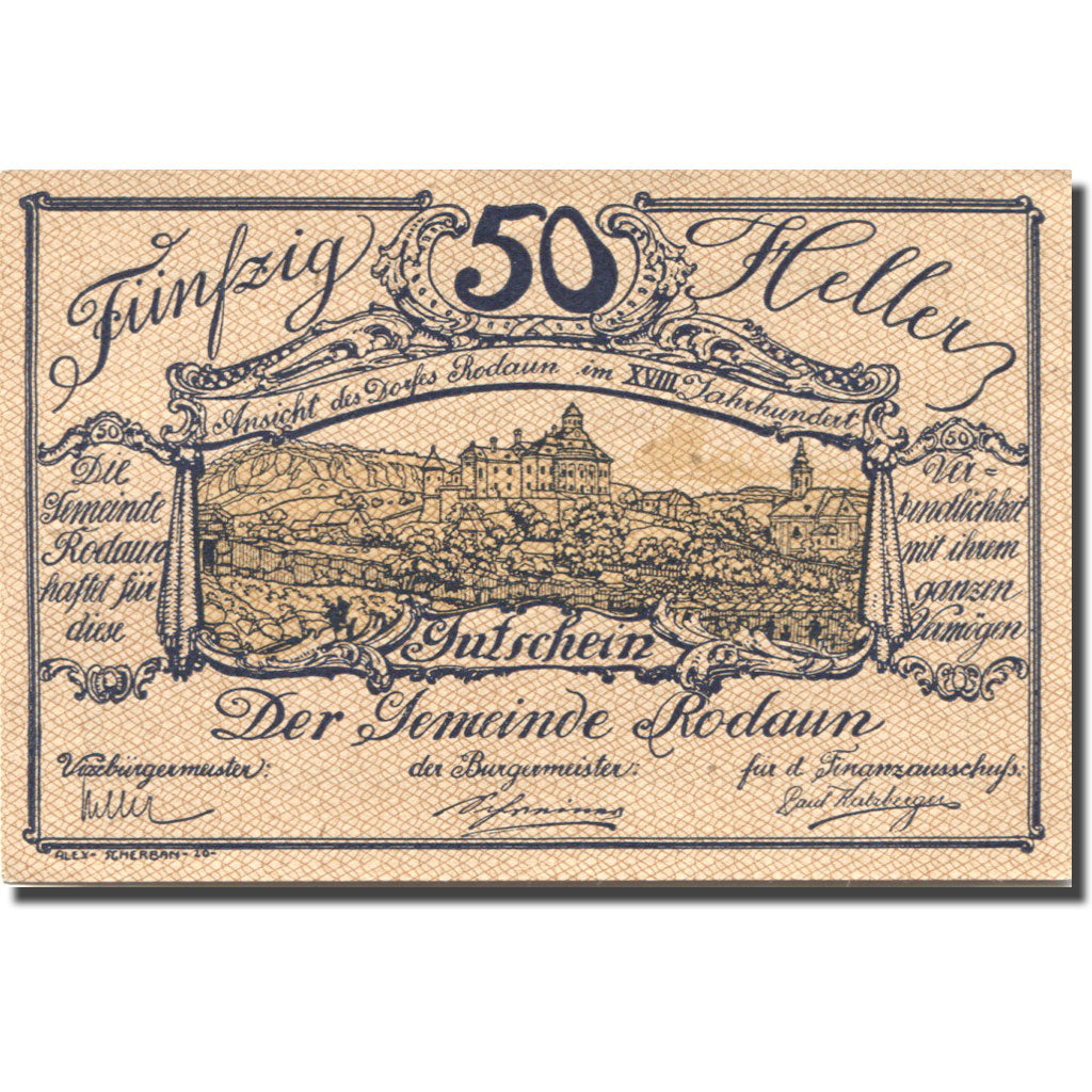 Banknote, Austria, Rodaun, 50 Heller, château, 1920 UNC(63) Mehl:FS 840I