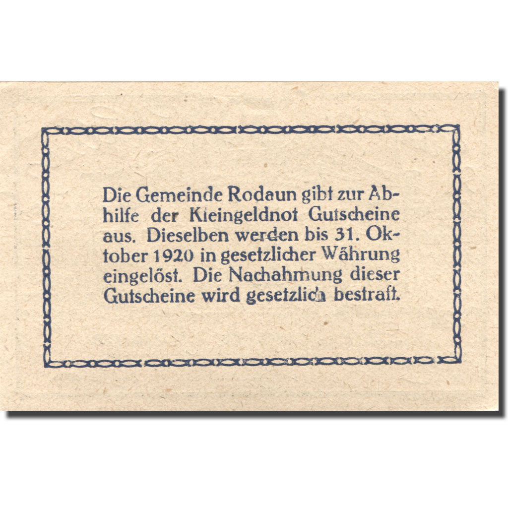 Banknote, Austria, Rodaun, 50 Heller, château, 1920 UNC(63) Mehl:FS 840I