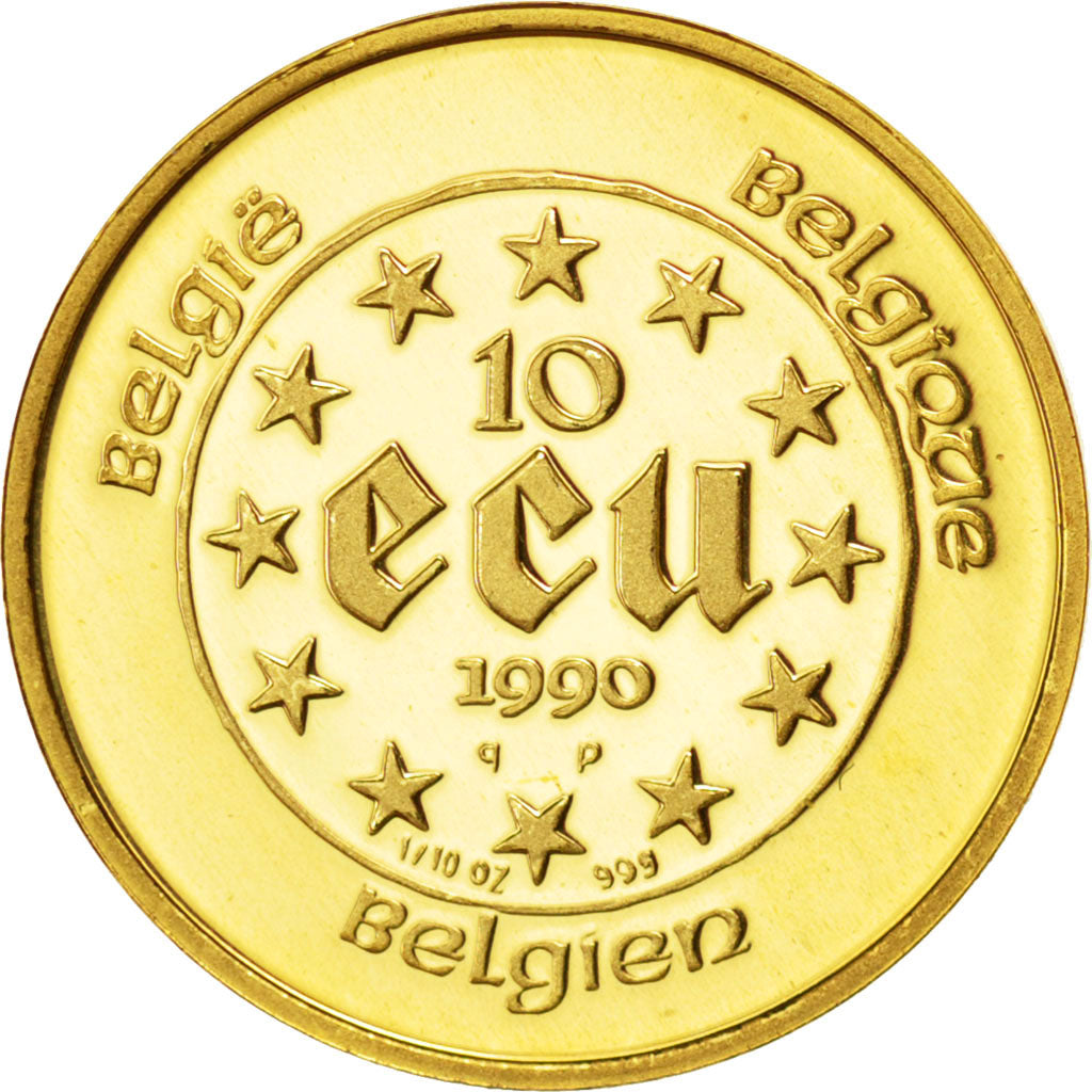 BELGIUM, 10 ECU, 1990, KM #172, MS(65-70), Gold, 16, 3.12