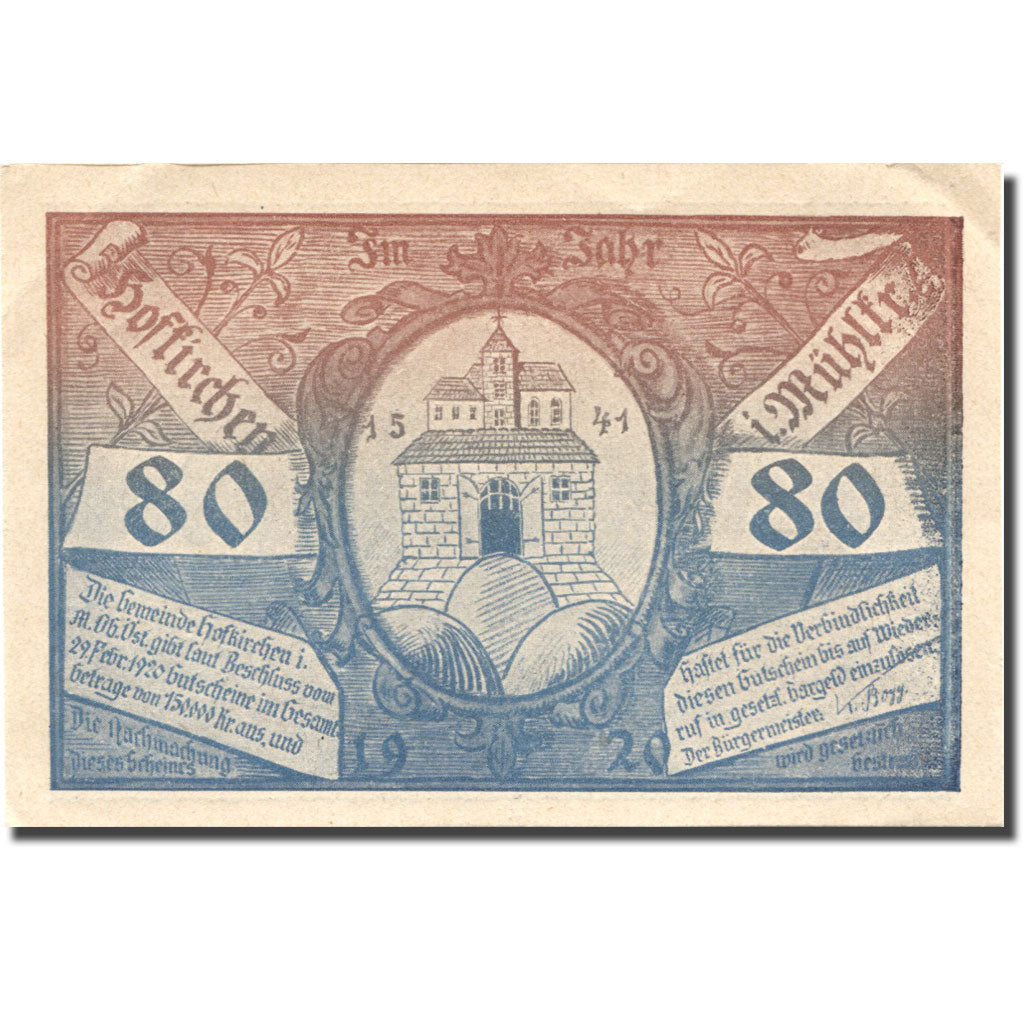 Banknote, Austria, Hofkirchen, 80 Heller, Eglise 1920 AU(55-58) Mehl:FS 386Ia1
