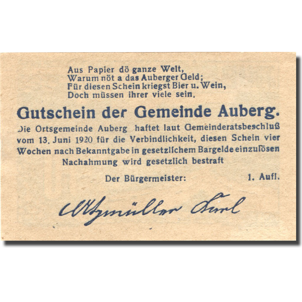 Banknote, Austria, Auberg, 10 Heller, ferme, 1920 UNC(63) Mehl:FS 66aA