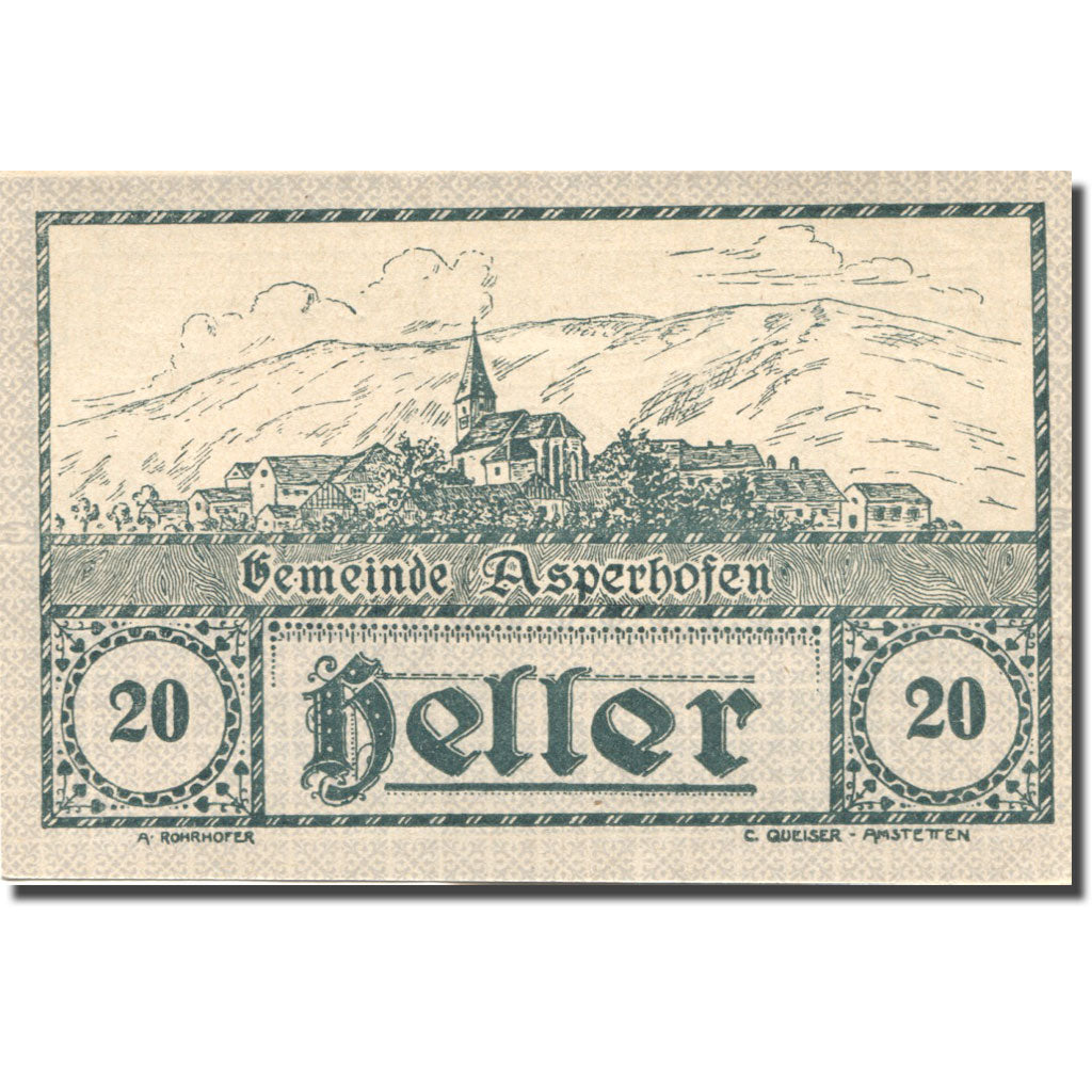 Banknote, Austria, Asperhofen, 20 Heller, Eglise, 1920 UNC(63) Mehl:FS 58a