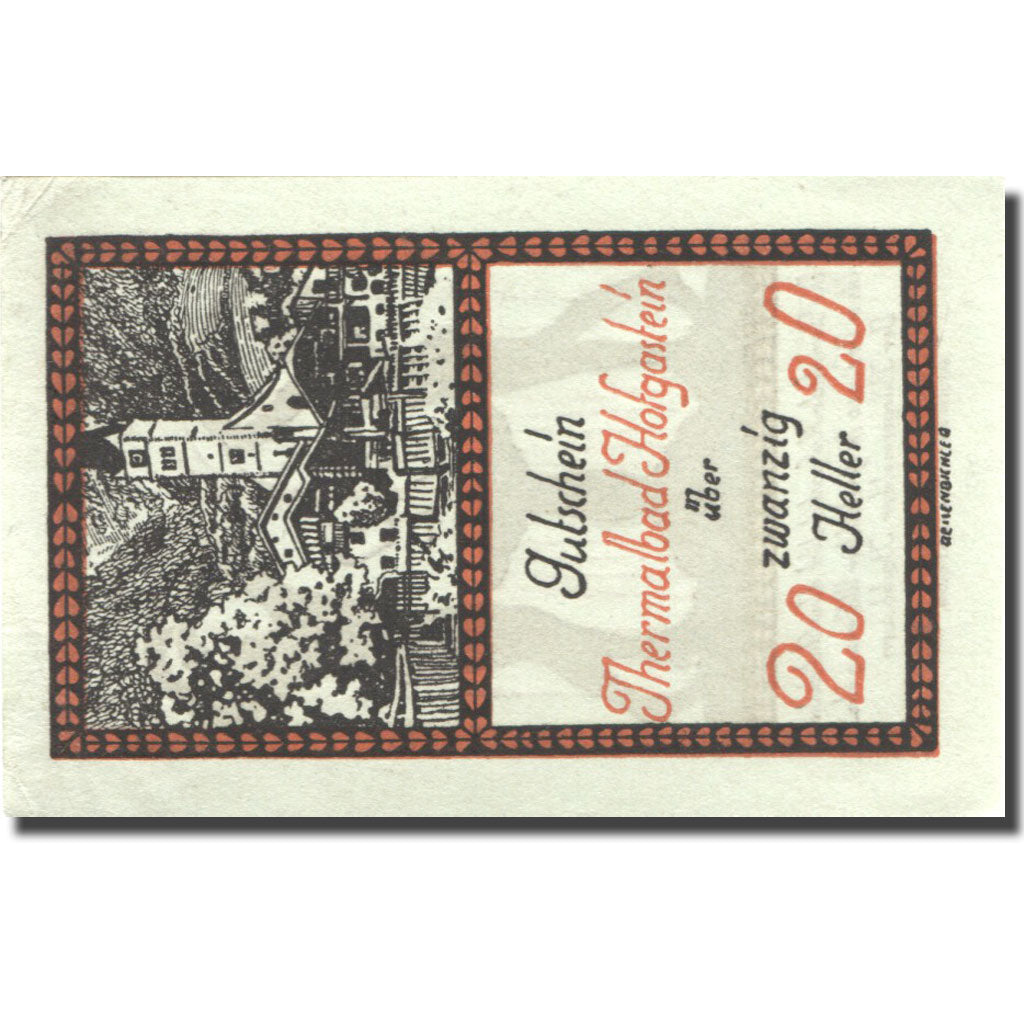 Banknote, Austria, Hofgastein, 20 Heller, Eglise, 1920 UNC(60-62) Mehl:FS 384Ic