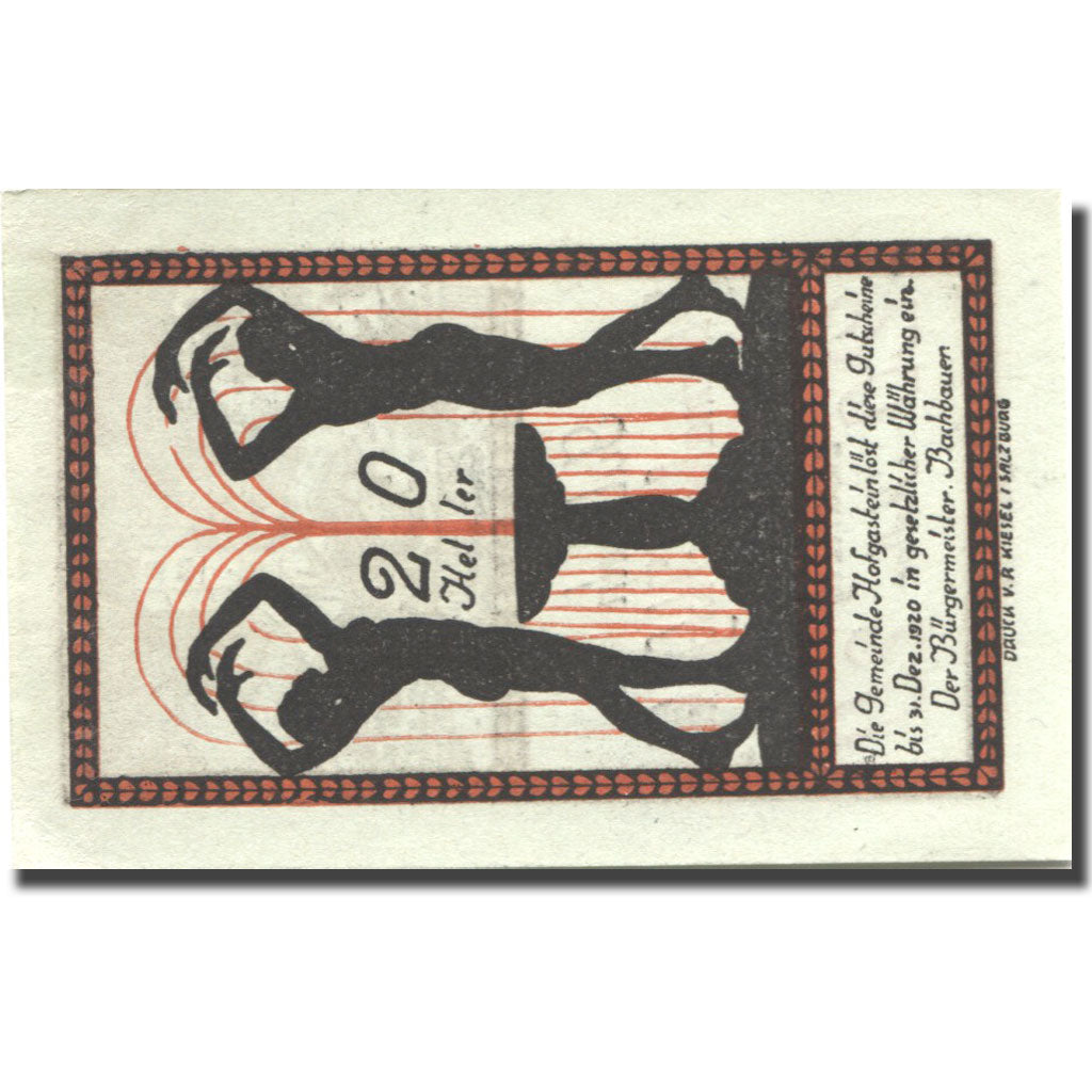 Banknote, Austria, Hofgastein, 20 Heller, Eglise, 1920 UNC(60-62) Mehl:FS 384Ic