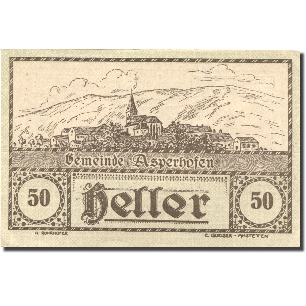 Geldschein, Österreich, Asperhofen, 50 Heller, Eglise, 1920 UNZ- Mehl:FS 58a