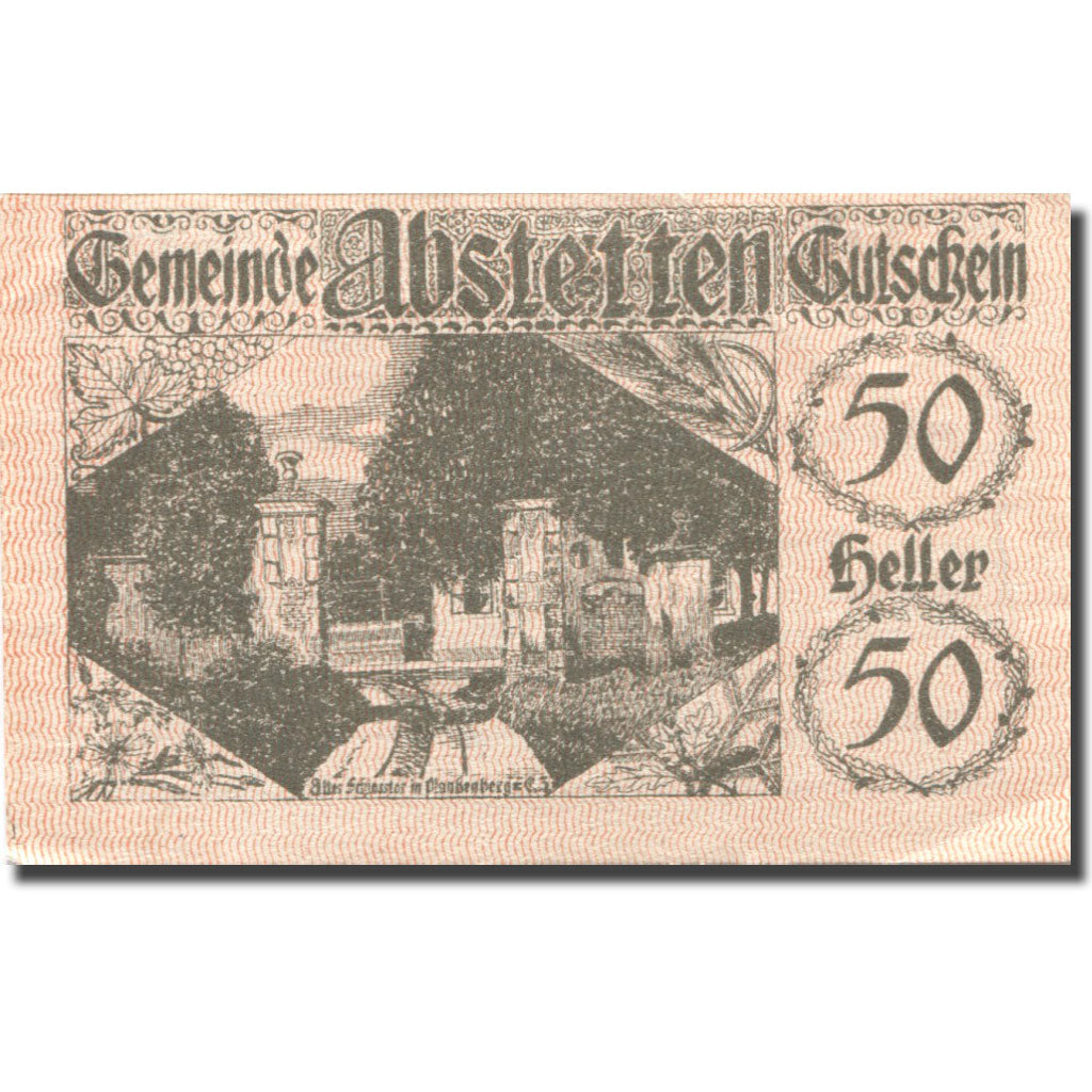 Banknote, Austria, Abstetten, 50 Heller, château, 1920 UNC(63) Mehl:FS 2a