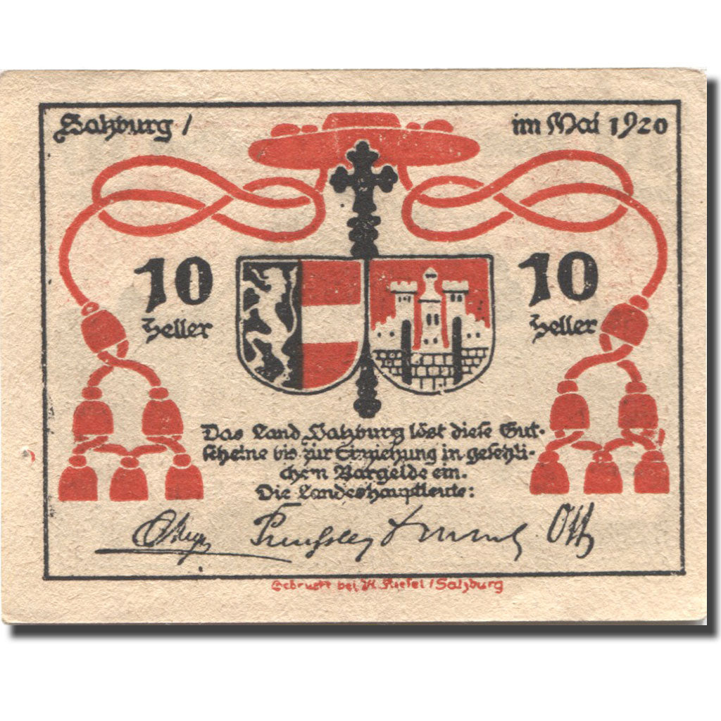 Banknote, Austria, Salzburg, 10 Heller, Blason, 1920, UNC(63), Mehl:FS 860II