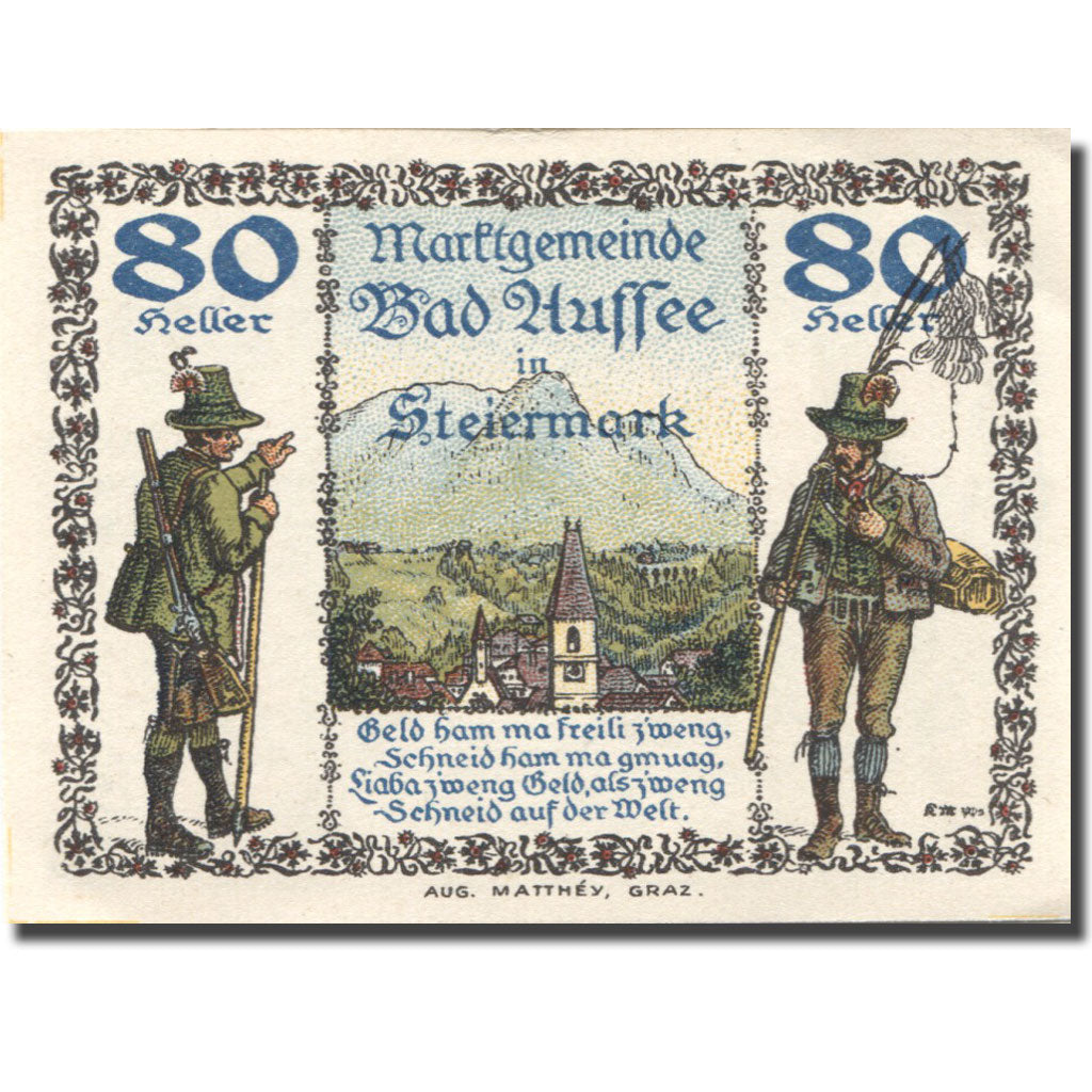 Banknote, Austria, Bad Aussee, 80 Heller, personnage 2, 1920 UNC(63) Mehl:FS 73