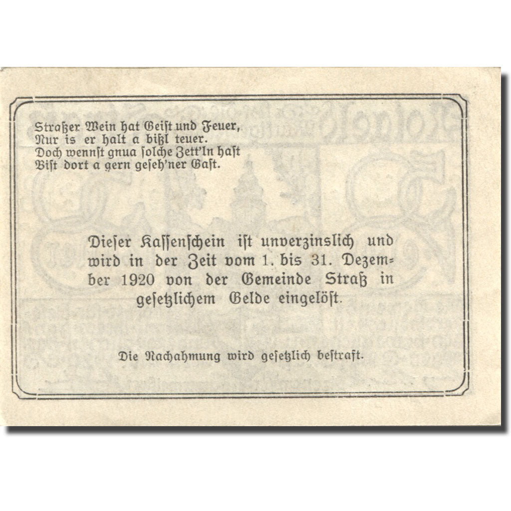 Banknote, Austria, Strass, 50 Heller, Eglise 1920-05-12, UNC(63), Mehl:FS 1047