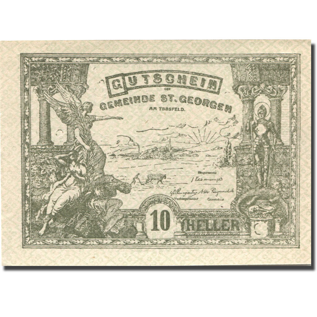 Banconote, Austria, St Georgen, 10 Heller, personnage, 1920 SPL Mehl:FS 885II