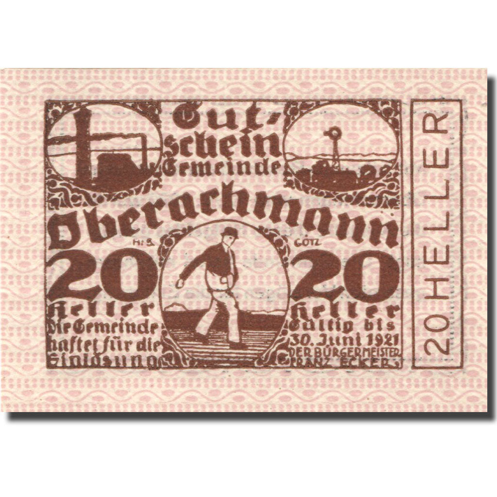 Banknote, Austria, Oberachmann 20Heller Usine 1, 1921 pink UNC(63) Mehl:FS 680b