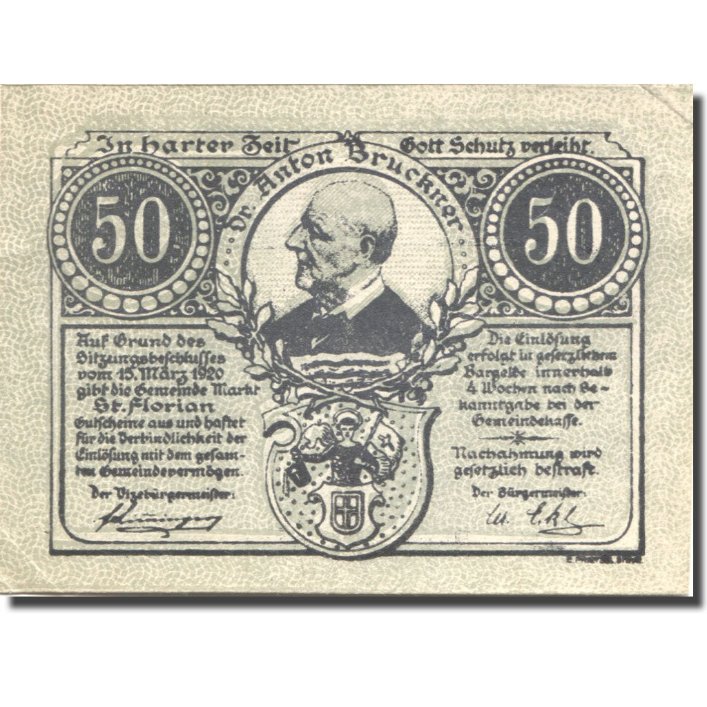 Banknote, Austria, St Florian, 50 Heller, Blason, 1920 AU(55-58) Mehl:FS 878I