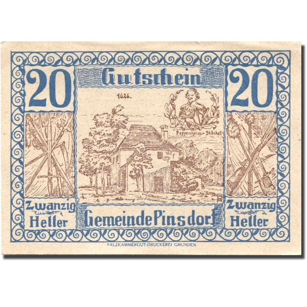 Banknote, Austria, Pinsdorf, 20 Heller, Maison, 1920 UNC(63) Mehl:FS 750