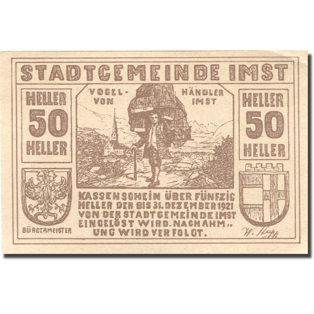 Banknote, Austria, Imst, 50 Heller, personnage, 1920 UNC(63) Mehl:FS 405b