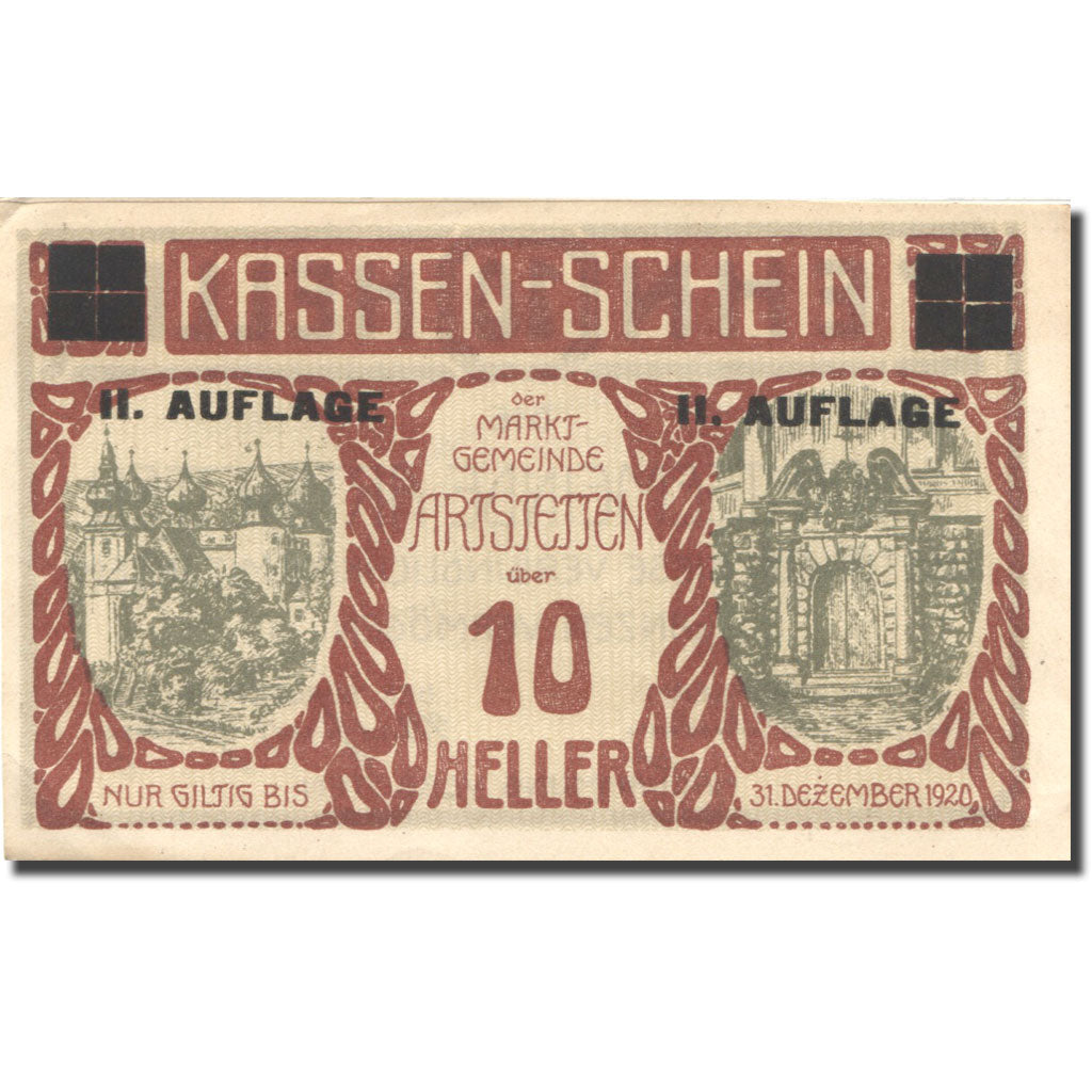 Banknote, Austria Artstetten 10Heller, château 2, 1920 UNC(63) brown Mehl:FS 52a