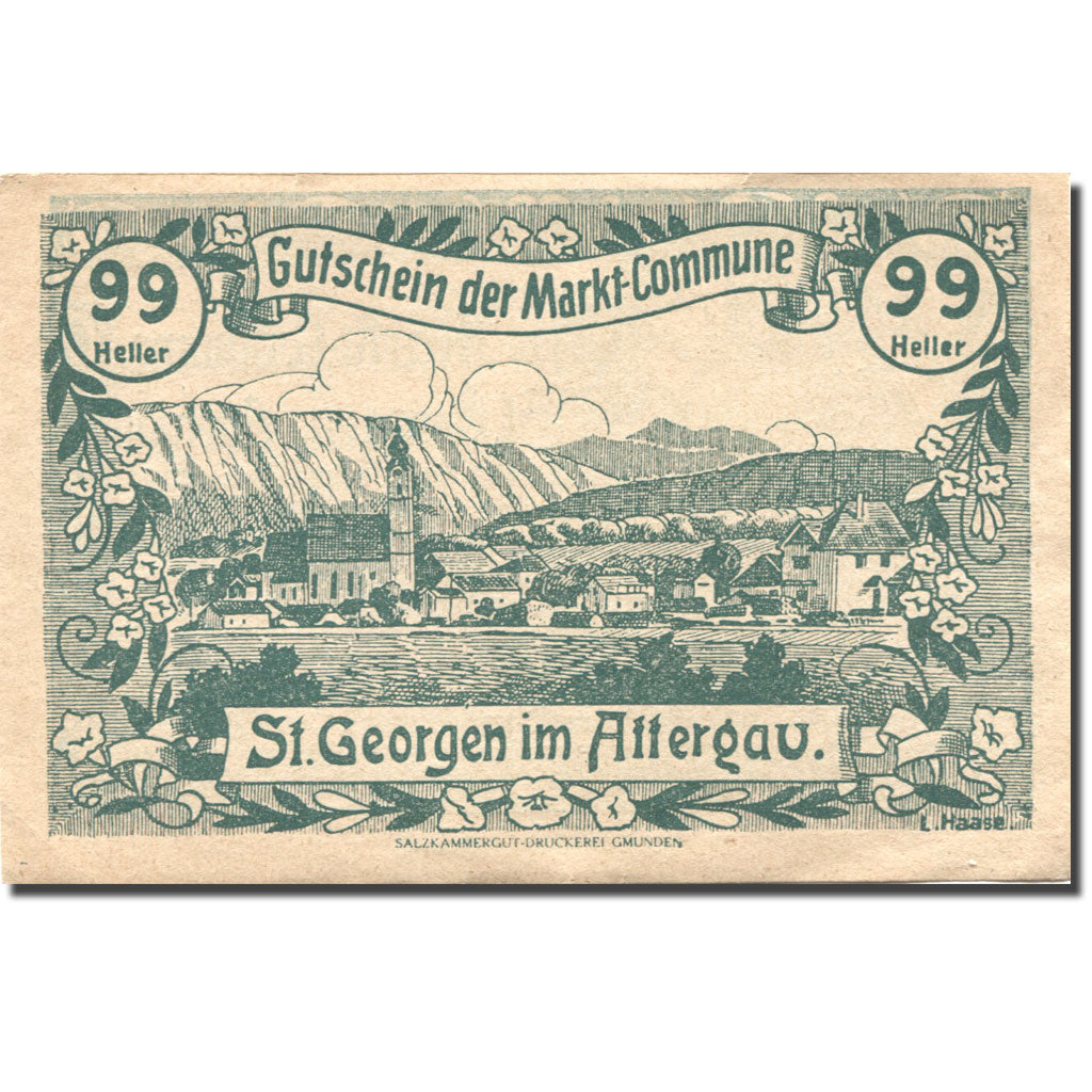 Billet, Autriche, St Georgen im Attergau 99Heller village, 1920 SUP Mehl:FS 889b