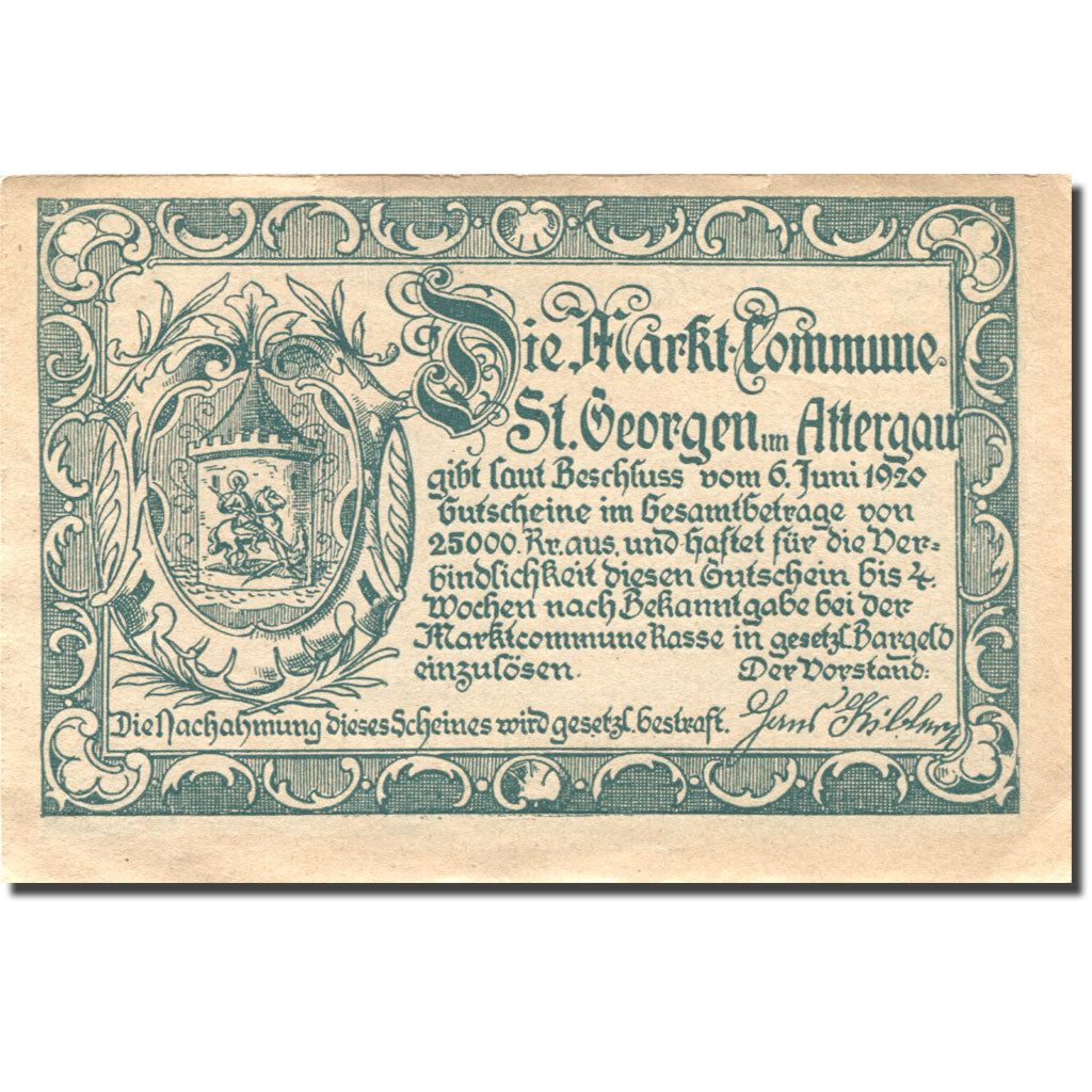 Billet, Autriche, St Georgen im Attergau 99Heller village, 1920 SUP Mehl:FS 889b
