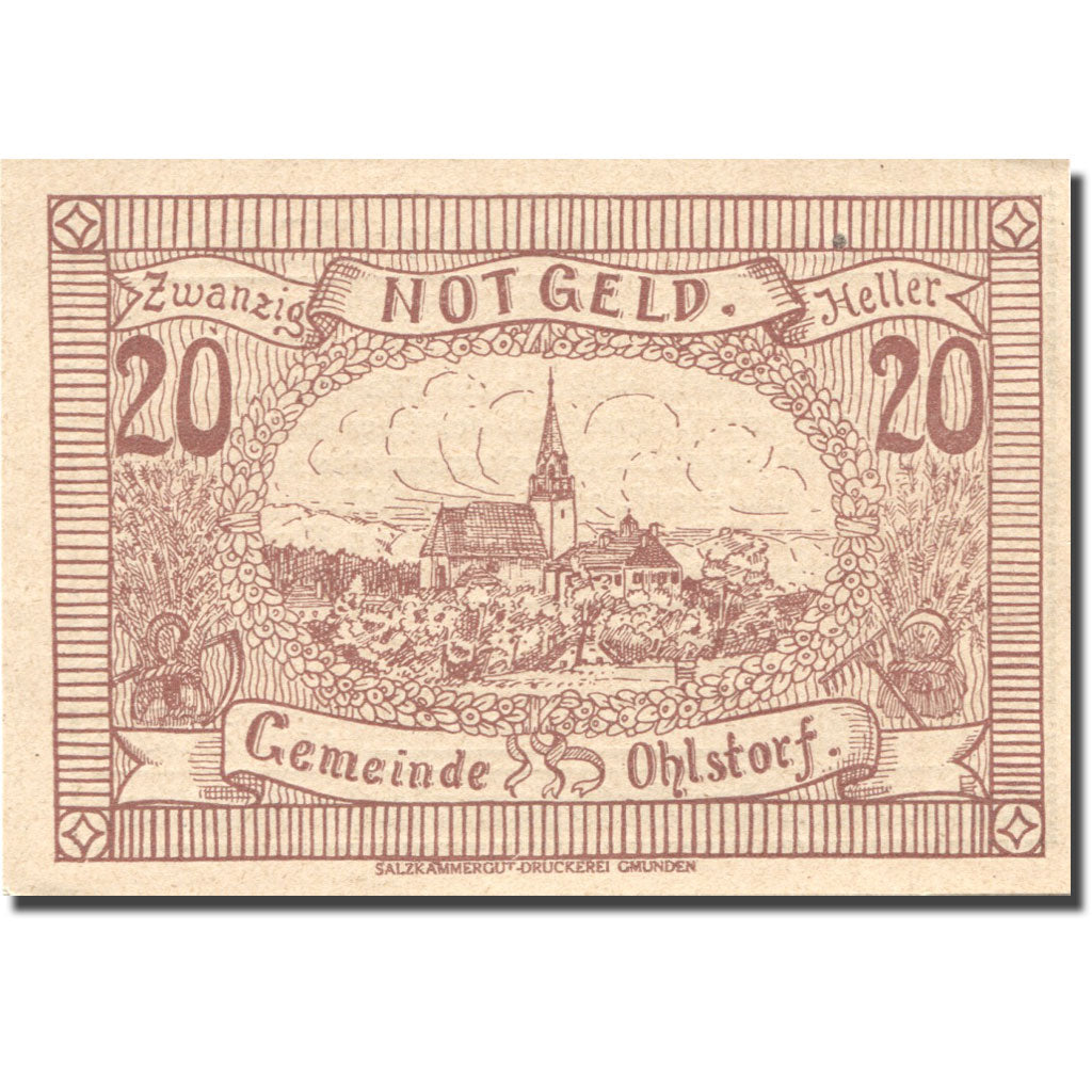 Banknote, Austria, Ohlstorf, 20 Heller, Eglise, 1920 UNC(63) Mehl:FS 708f