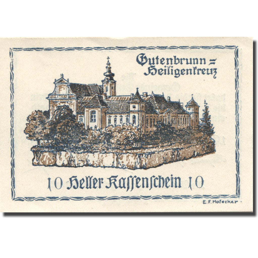 Banconote, Austria, Gutenbrunn, 10 Heller, château, 1920, SPL Mehl:FS 316