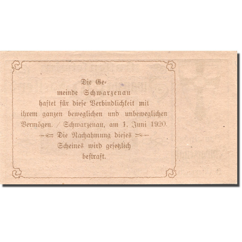 Banknote, Austria, Schwarzenau, 20 Heller, village, 1920 UNC(63) Mehl:FS 979a