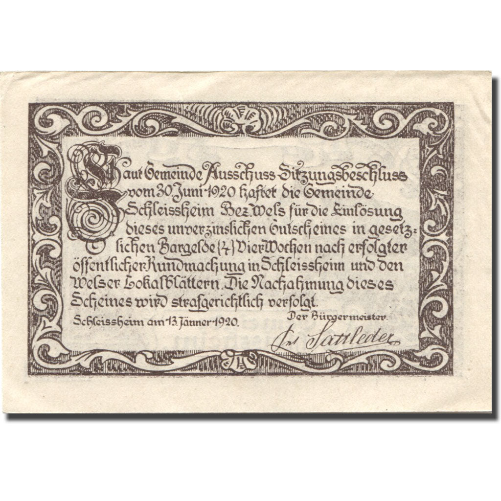 Banknote, Austria, Schleissheim, 10 Heller, château, 1920 UNC(63) Mehl:FS 961