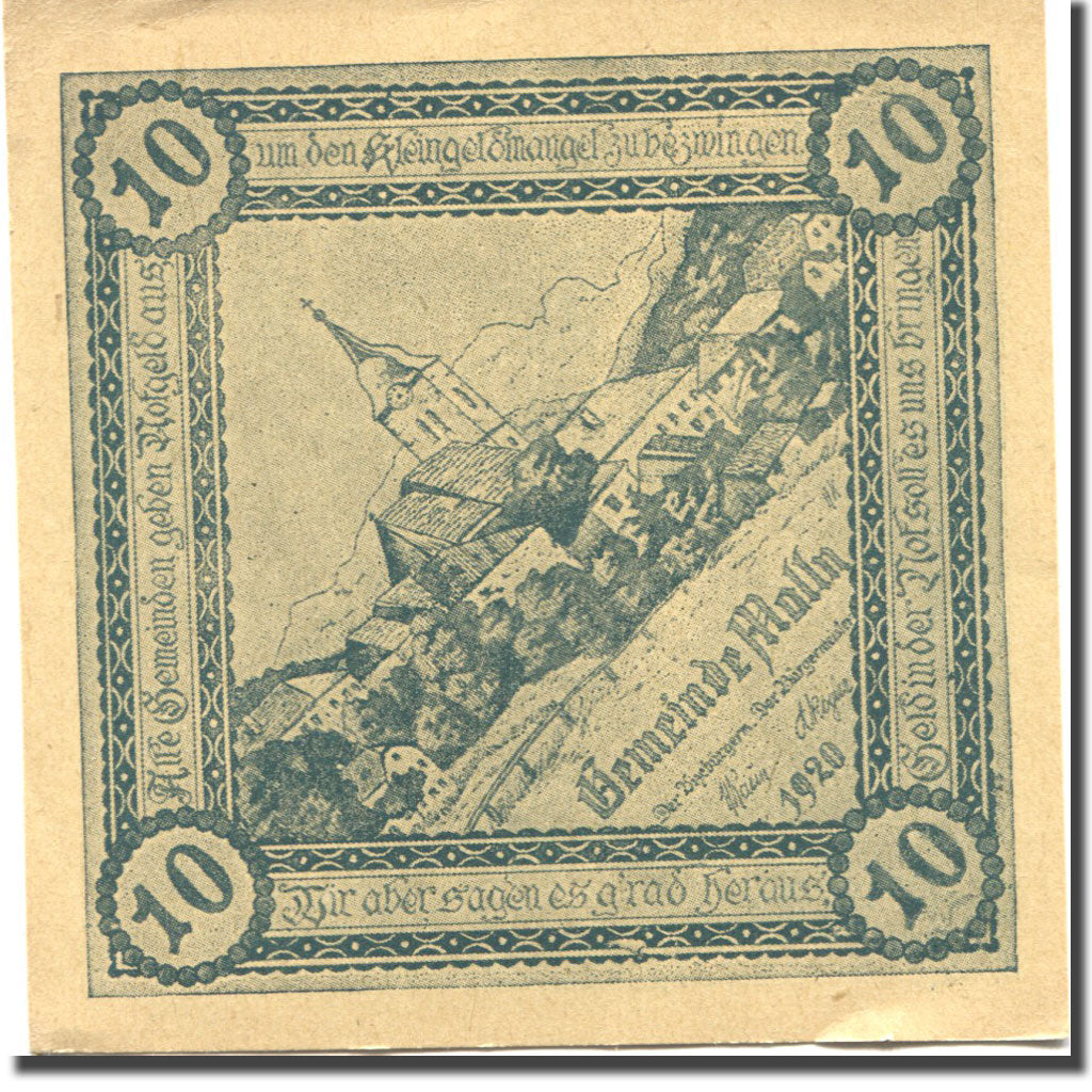 Banconote, Austria, Mölln, 10 Heller, village, 1920, SPL, Mehl:FS 625