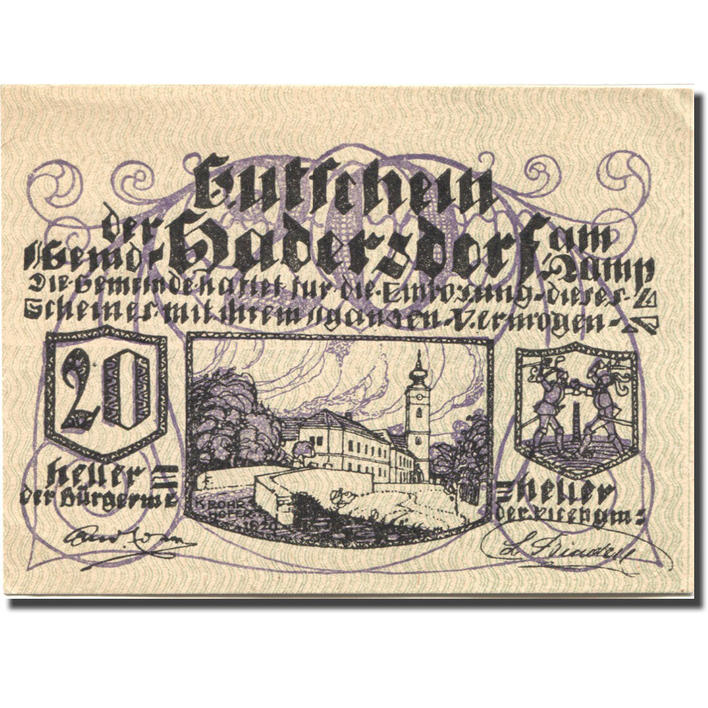 Biljet, Oostenrijk, Hadersdorf, 20 Heller, château 1920-12-31, SPL Mehl:FS 324b