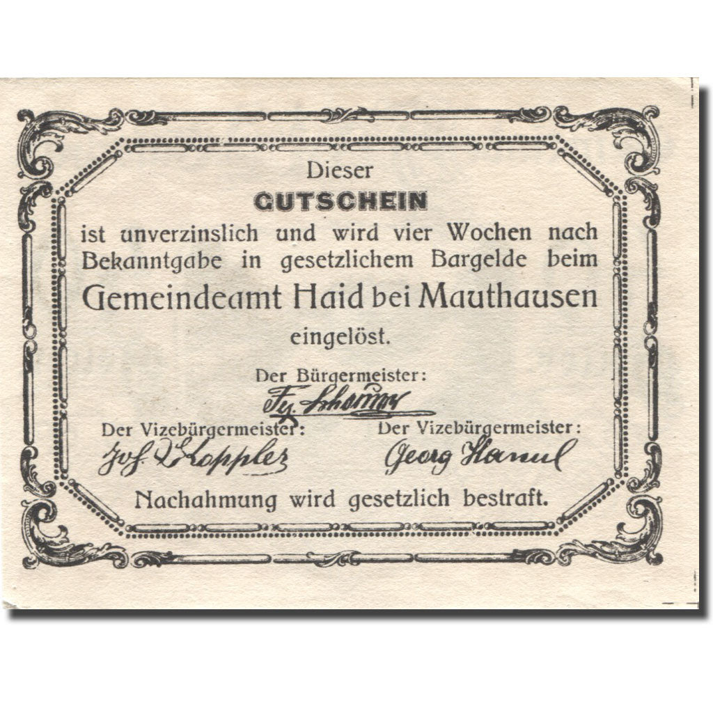 Banknote, Austria, Haid, 40 Heller, gare, UNC(63), Mehl:FS 334II