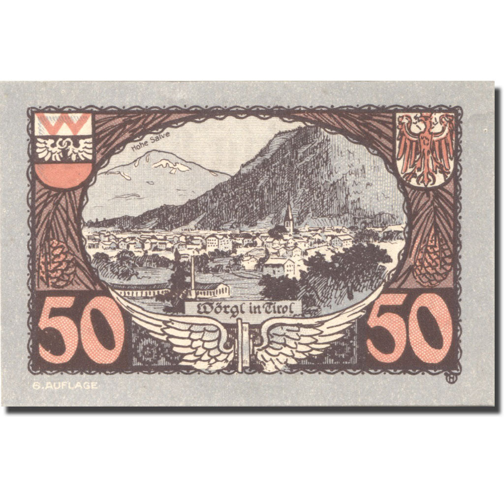 Banknote, Austria, Wörgl, 50 Heller, montagne, 1920 UNC(63) Mehl:FS 1252a