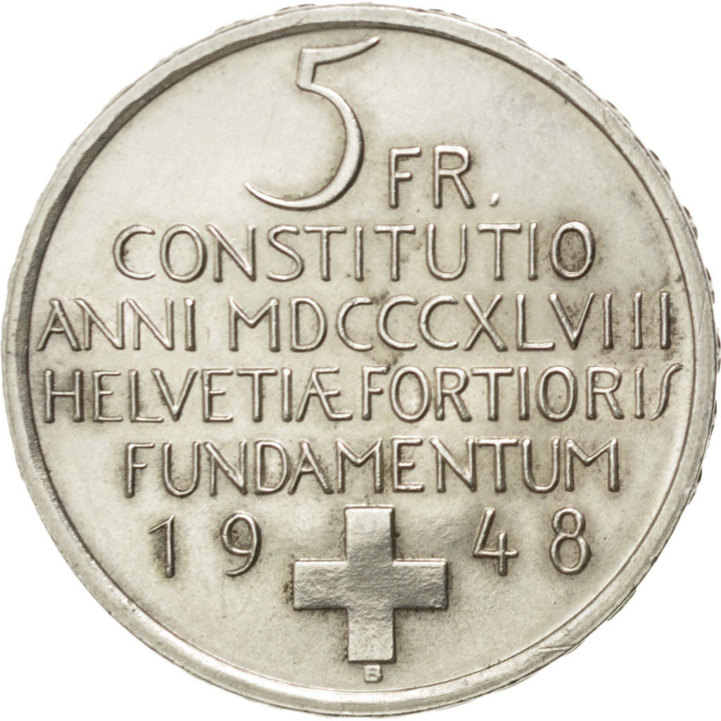 SWITZERLAND, 5 Francs, 1948, Bern, KM #48, AU(55-58), Silver, 31, 14.94