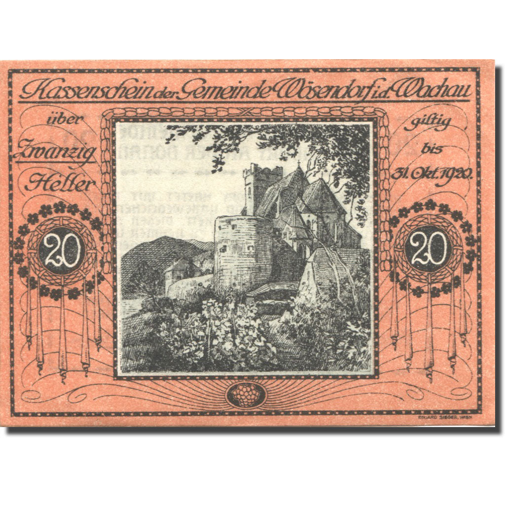 Banconote, Austria, Wösendorf, 20 Heller, château, 1920 SPL Mehl:FS 1255a