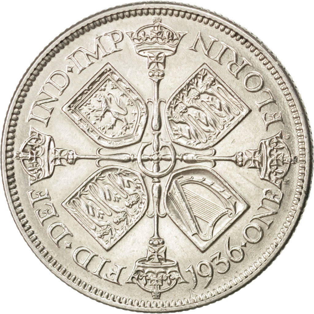 GREAT BRITAIN, Florin, Two Shillings, 1936, KM #834, EF(40-45), Silver, 28.3,...