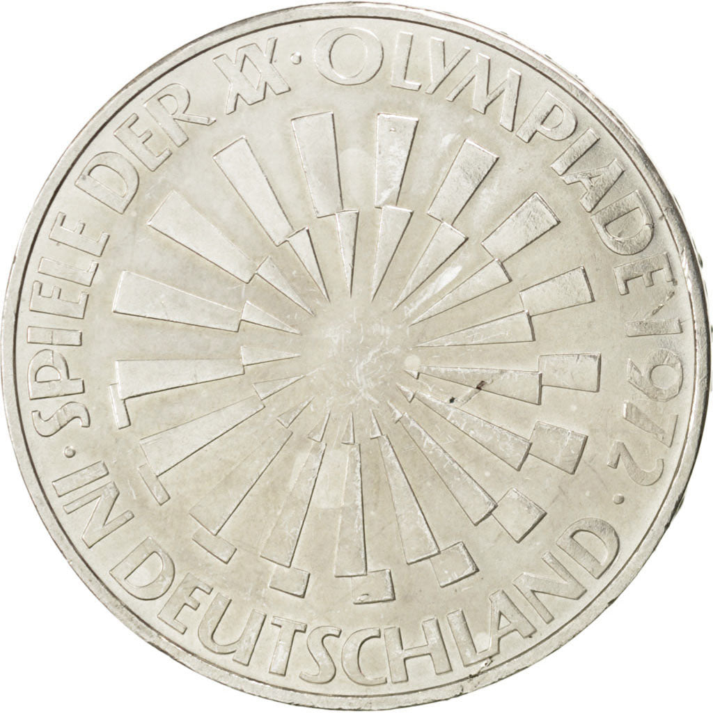 GERMANY - FEDERAL REPUBLIC, 10 Mark, 1972, KM #130, AU(55-58), Silver, 32.5,...