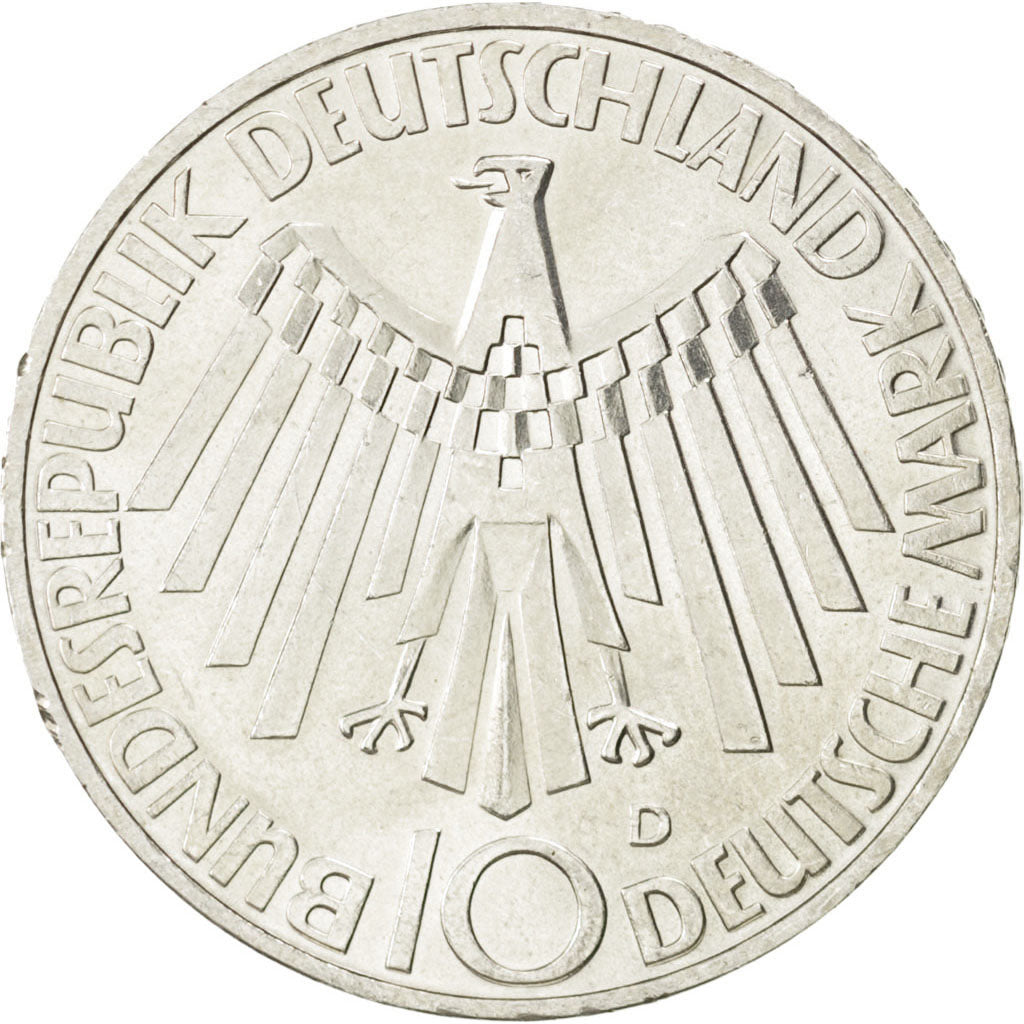 GERMANY - FEDERAL REPUBLIC, 10 Mark, 1972, KM #130, AU(55-58), Silver, 32.5,...